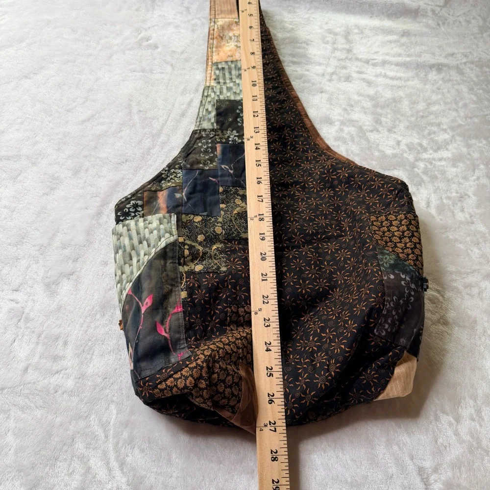 Boho Hippie Patchwork Sling Hobo Bag Celestial Sun Print with Small Wallet